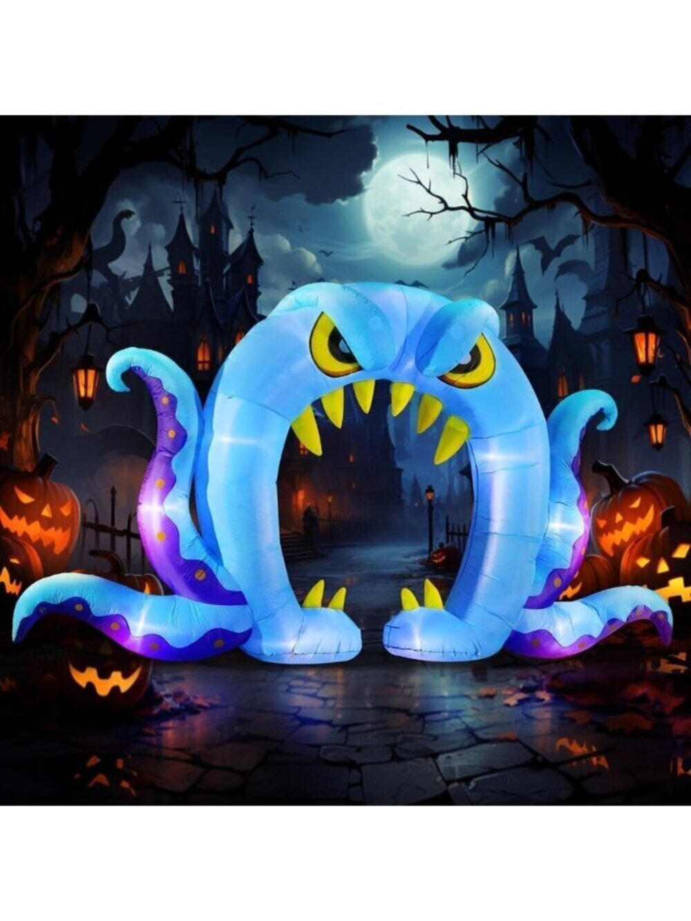 16FT Long 8FT Tall Blue Monster Octopus Archway Built in LEDs for Holiday Party